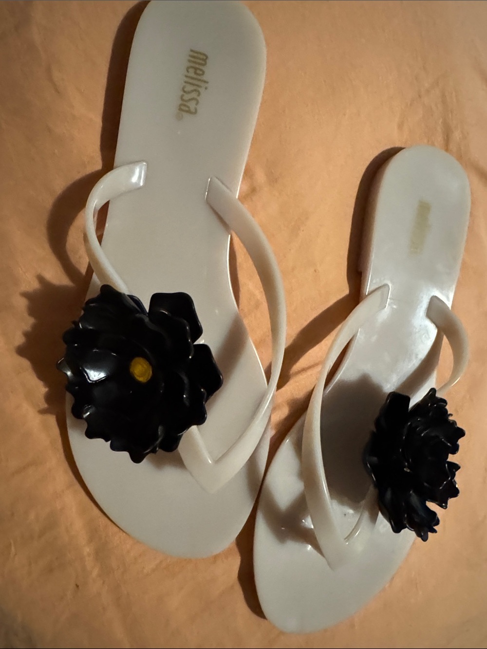 Melissa Sandals  beige with black floral size 7